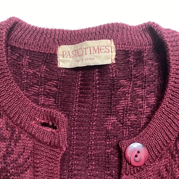 Vintage Past times 100% Wool Burgundy Cardigan Sweater Size XL - Picture 8 of 13